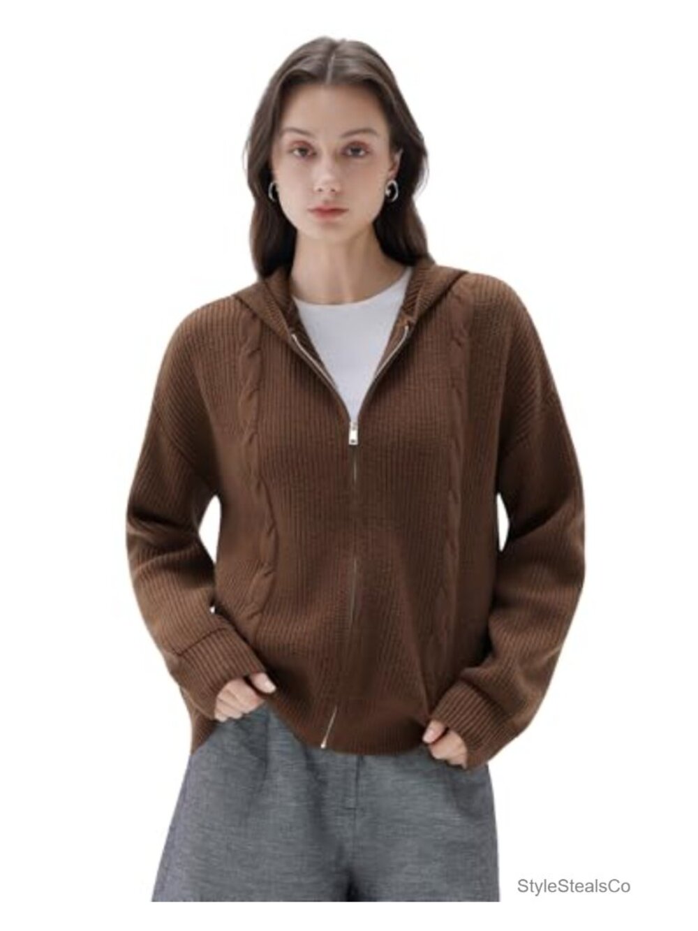 Chunky Cashmere Blend Oversized Hooded Zip Up Cardigan Sweaters with Pockets
